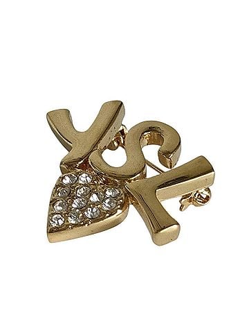 Yves Saint Laurent Yves Saint Laurent Vintage YSL Logo Heart Rhinestone Pin Brooch GP Gold Color Women's (view 2)