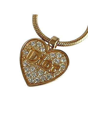 Christian Dior Christian Dior Vintage Heart Logo Rhinestone Chain Necklace, GP Gold Color, Women's (view 1)