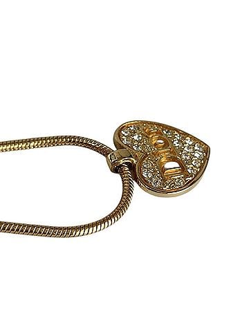 Christian Dior Christian Dior Vintage Heart Logo Rhinestone Chain Necklace, GP Gold Color, Women's (view 2)