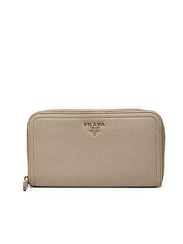 Prada Prada Logo Round Zip Long Wallet, Greige Leather, Women's PRADA (view 1)
