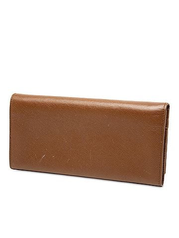 Prada Prada Triangle Logo Plate Long Wallet, Brown Saffiano Leather, Women's PRADA (view 2)