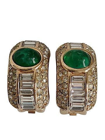 Christian Dior Christian Dior Vintage Stone Clip Earrings, Gold Color, Women's (view 1)