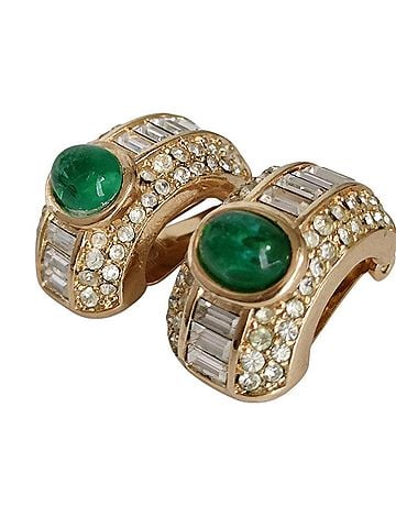 Christian Dior Christian Dior Vintage Stone Clip Earrings, Gold Color, Women's (view 2)