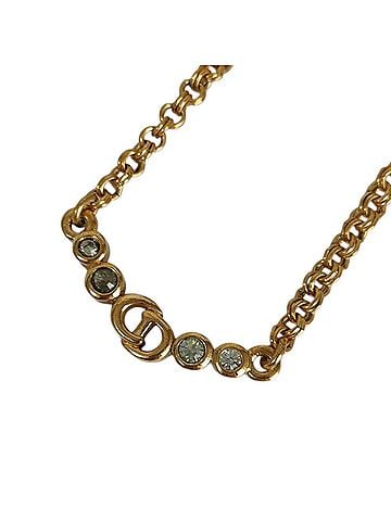 Christian Dior Christian Dior Vintage Logo Rhinestone Chain Necklace, GP Gold Color, Women's (view 1)
