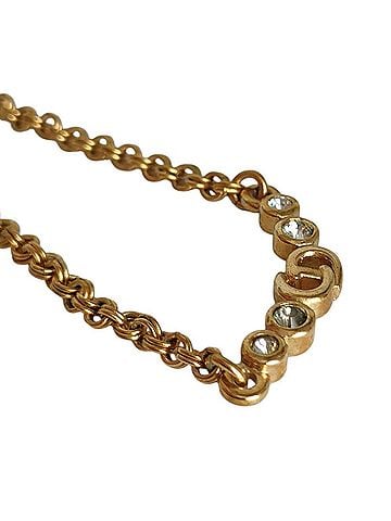 Christian Dior Christian Dior Vintage Logo Rhinestone Chain Necklace, GP Gold Color, Women's (view 2)