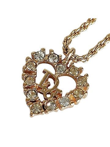 Christian Dior Christian Dior Vintage Heart Logo Rhinestone Chain Necklace, GP Gold Color, Women's (view 1)