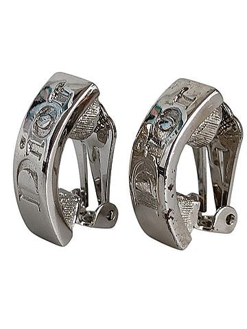 Christian Dior Christian Dior Vintage Logo Clip Earrings, Silver Color, Women's (view 2)