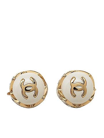 Chanel Chanel Coco Mark Earrings Ear Clip B26S White Gold Plated Rhinestone Women's CHANEL (view 1)