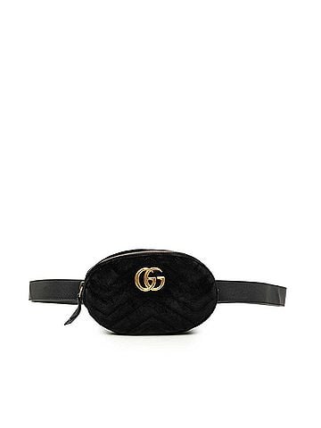 Gucci Gucci GG Marmont Quilted Body Bag/Waist Bag 476434 Black Leather Velour Women's GUCCI (view 1)