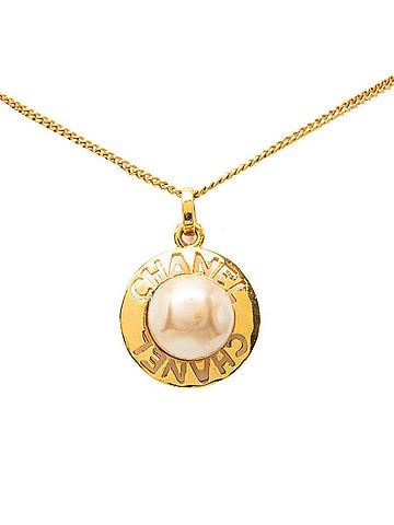 Chanel Chanel Vintage Logo Pendant Necklace, Gold Plated, Faux Pearl, Women's. (view 1)