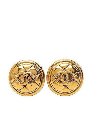 Chanel Chanel Vintage Matelassé Coco Mark Earrings, Gold Plated, Women's CHANEL (view 1)