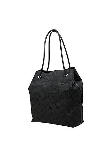 Gucci Gucci GG Nylon Tote Bag Shoulder 152279 Black Leather Women's GUCCI (view 2)