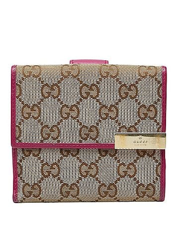Gucci Gucci GG Canvas Metal Plate Bi-fold Wallet 257015 Beige Pink Leather Women's GUCCI (view 1)