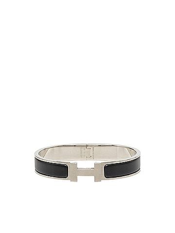 Hermès Hermes Click HH Bangle Bracelet, Silver, Black Metal, Men's (view 1)