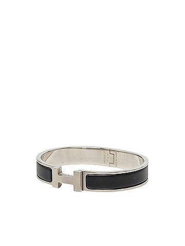 Hermès Hermes Click HH Bangle Bracelet, Silver, Black Metal, Men's (view 2)