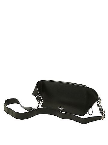 Valentino Valentino VLTN logo body bag, shoulder waist black leather, women's. (view 2)