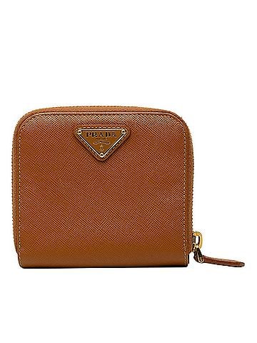 Prada Prada Triangle Logo Plate Saffiano Bi-fold Wallet Compact 1M0522 Brown Camel Leather Women's PRADA (view 1)