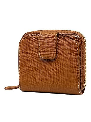 Prada Prada Triangle Logo Plate Saffiano Bi-fold Wallet Compact 1M0522 Brown Camel Leather Women's PRADA (view 2)