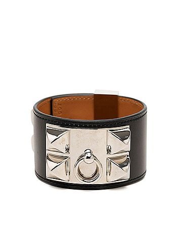Hermès Hermes Collier de Chien Bracelet #L Black Silver Box Calf Leather Women's HERMES (view 1)