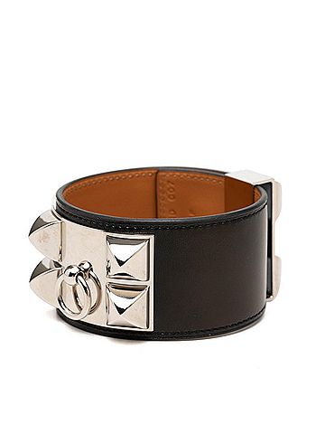 Hermès Hermes Collier de Chien Bracelet #L Black Silver Box Calf Leather Women's HERMES (view 2)