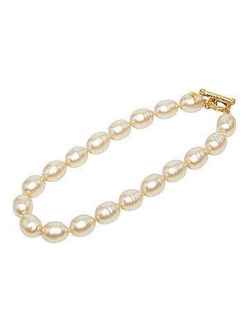 Chanel Chanel Toggle Closure Matelassé Pattern Vintage Necklace Oval 93A White Gold Faux Pearl Plated Women's CHANEL (view 2)