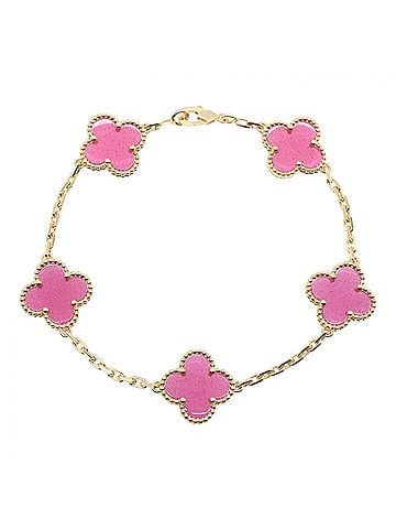Van Cleef & Arpels Van Cleef &amp; Arpels Vintage Alhambra Enamel 5-Motif Bracelet - 18K (Yellow Gold) Women's Gold/Pink Tones VCARPQZI00 (view 1)