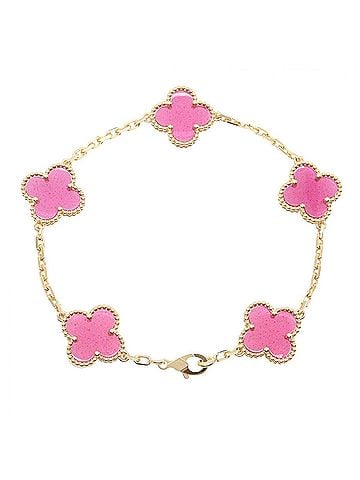 Van Cleef & Arpels Van Cleef &amp; Arpels Vintage Alhambra Enamel 5-Motif Bracelet - 18K (Yellow Gold) Women's Gold/Pink Tones VCARPQZI00 (view 2)