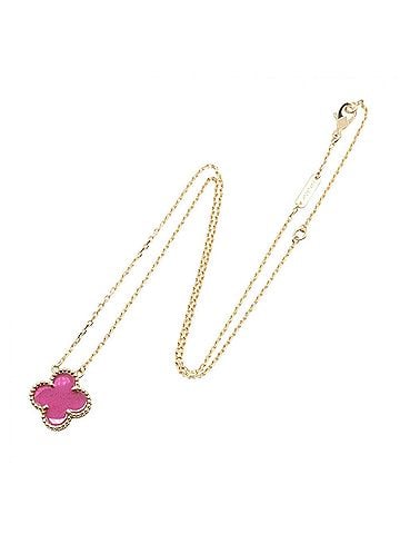 Van Cleef & Arpels Van Cleef &amp; Arpels Vintage Alhambra Necklace, 18K (Yellow Gold) Enamel Women's, Gold/Pink Tone, VCARPQZI00 (view 2)
