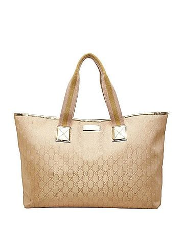 Gucci Gucci GG Canvas Tote Bag 267474 Beige Gold Leather Women's GUCCI (view 1)