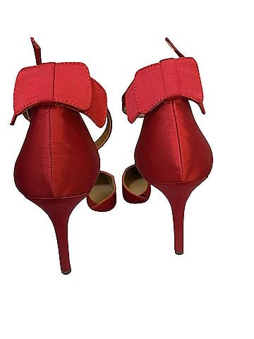 Jessica Simpson Red Satin Strap Up Bow Ankle Pumps Heels (view 2)