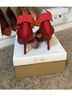 Jessica Simpson Red Satin Strap Up Bow Ankle Pumps Heels - photo 3