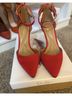 Jessica Simpson Red Satin Strap Up Bow Ankle Pumps Heels - photo 7
