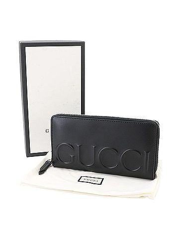 Gucci Gucci Big Round Long Wallet, Leather, Black, 421848, Silver Hardware, Logo Wallet (view 2)