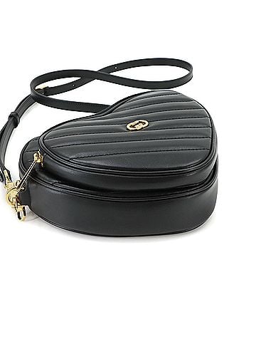 Gucci Gucci Interlocking G Heart Shoulder Handbag, Leather, Black, 751628, Gold Hardware (view 1)