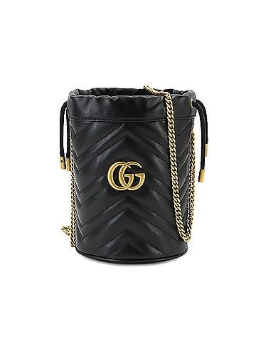 Gucci Gucci GG Marmont Mini Bucket Chain Shoulder Handbag, Leather, Black, 575163, Gold Hardware (view 1)