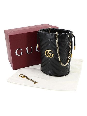 Gucci Gucci GG Marmont Mini Bucket Chain Shoulder Handbag, Leather, Black, 575163, Gold Hardware (view 2)