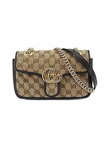 Gucci Gucci GG Marmont Small Shoulder Handbag, Canvas and Leather, Beige Black, 446744 Bag (view 1)
