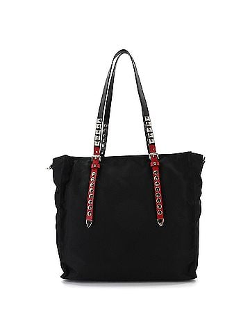 Prada Prada 2-way Tote Shoulder Handbag, Nylon Leather, Black/Red, 1BG260, Silver Hardware. (view 2)