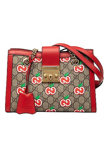 Gucci Gucci GG Supreme Padlock Apple Motif Shoulder Bag Handbag Chain 498156 Beige Red Leather Women's GUCCI (view 1)