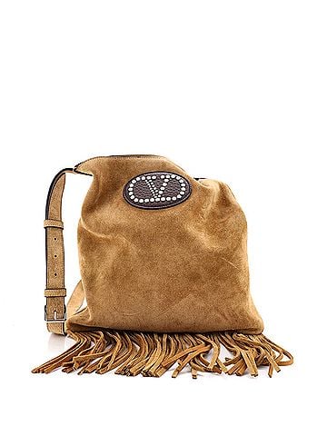Valentino Garavani Nellcote Fringe Shoulder Bag Suede with Studded Detail Small (view 1)