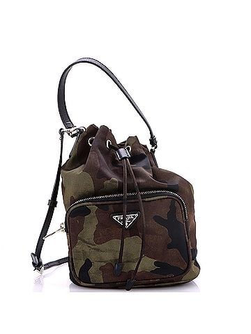 Prada Drawstring Bucket Bag Printed Tessuto Small (view 1)