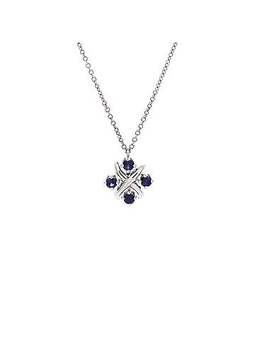 Tiffany & Co. Schlumberger Lynn Pendant Necklace Platinum with Blue Sapphires (view 1)