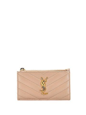 Saint Laurent Monogram Fragments Zip Card Holder Matelasse Chevron Leather (view 1)