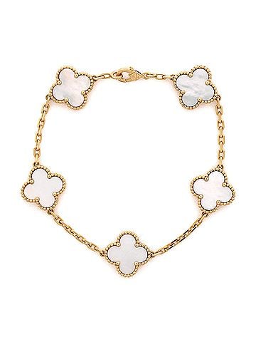 Van Cleef & Arpels Vintage Alhambra 5 Motifs Bracelet 18K Yellow Gold and Mother of Pearl (view 1)