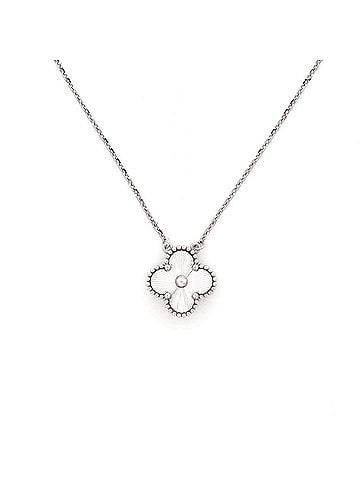 Van Cleef & Arpels Vintage Alhambra Pendant Necklace Guilloche 18K White Gold (view 1)