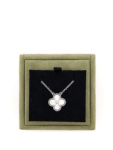 Van Cleef & Arpels Vintage Alhambra Pendant Necklace Guilloche 18K White Gold (view 2)