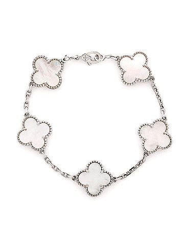 Van Cleef & Arpels Vintage Alhambra 5 Motifs Bracelet 18K White Gold and Mother of Pearl (view 1)