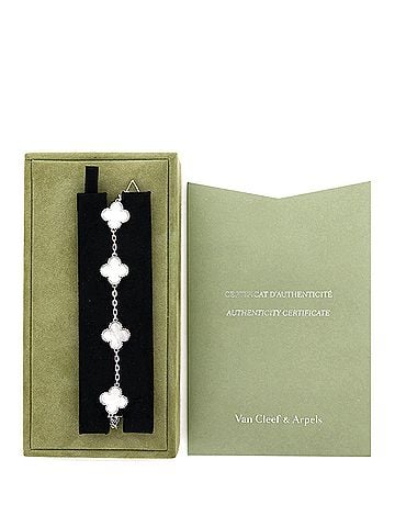 Van Cleef & Arpels Vintage Alhambra 5 Motifs Bracelet 18K White Gold and Mother of Pearl (view 2)