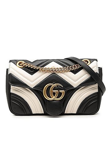 Gucci Gucci GG Marmont Quilted Chain Shoulder Bag 443497 Black White Leather Women's GUCCI (view 1)