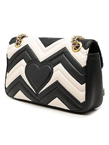Gucci Gucci GG Marmont Quilted Chain Shoulder Bag 443497 Black White Leather Women's GUCCI (view 2)
